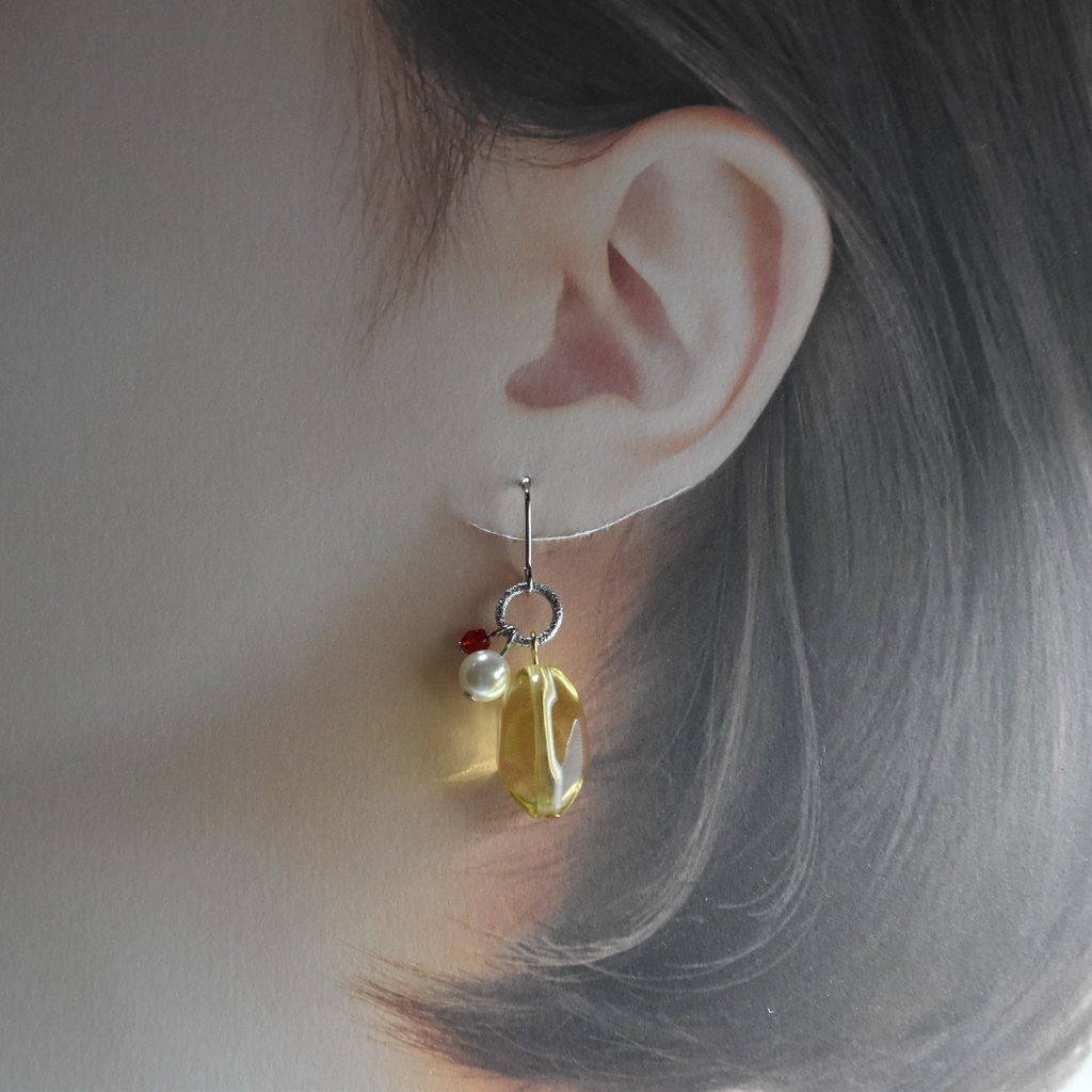 クリームソーダのピアス/イヤリング(檸檬)【レトロ喫茶シリヰズ】
