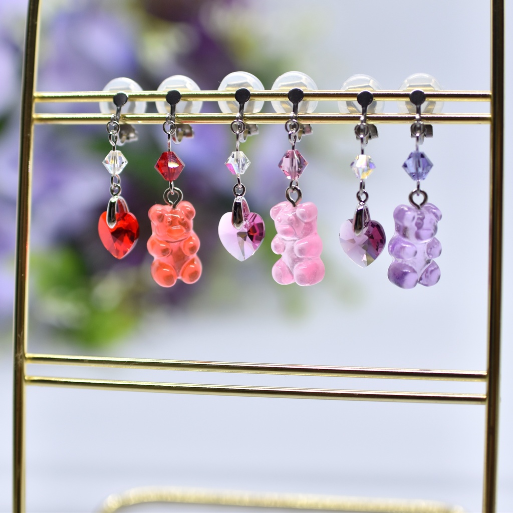 【再販不可】グミベアイヤリング・ピーチ(ピアス変更可能)