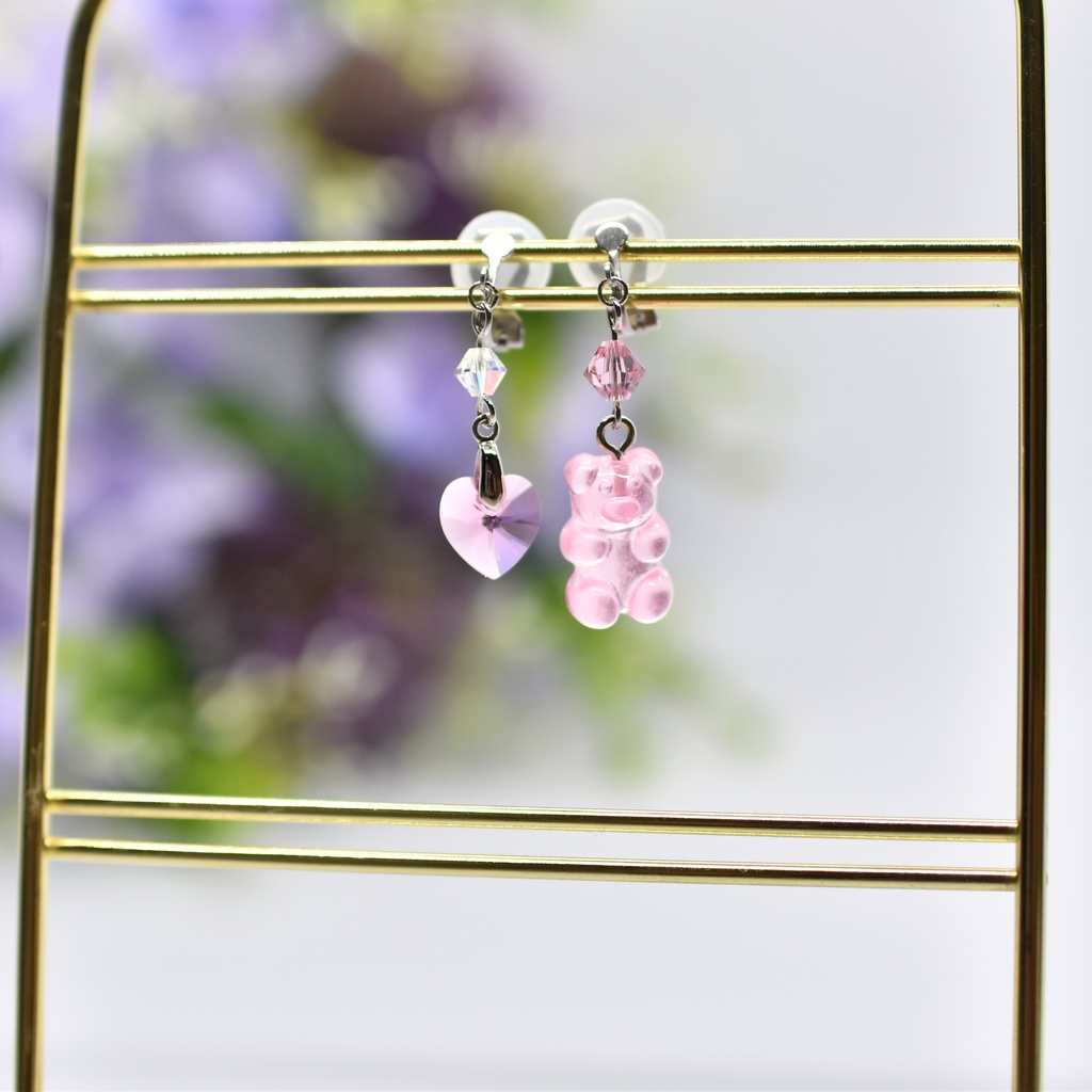 【再販不可】グミベアイヤリング・ピーチ(ピアス変更可能)