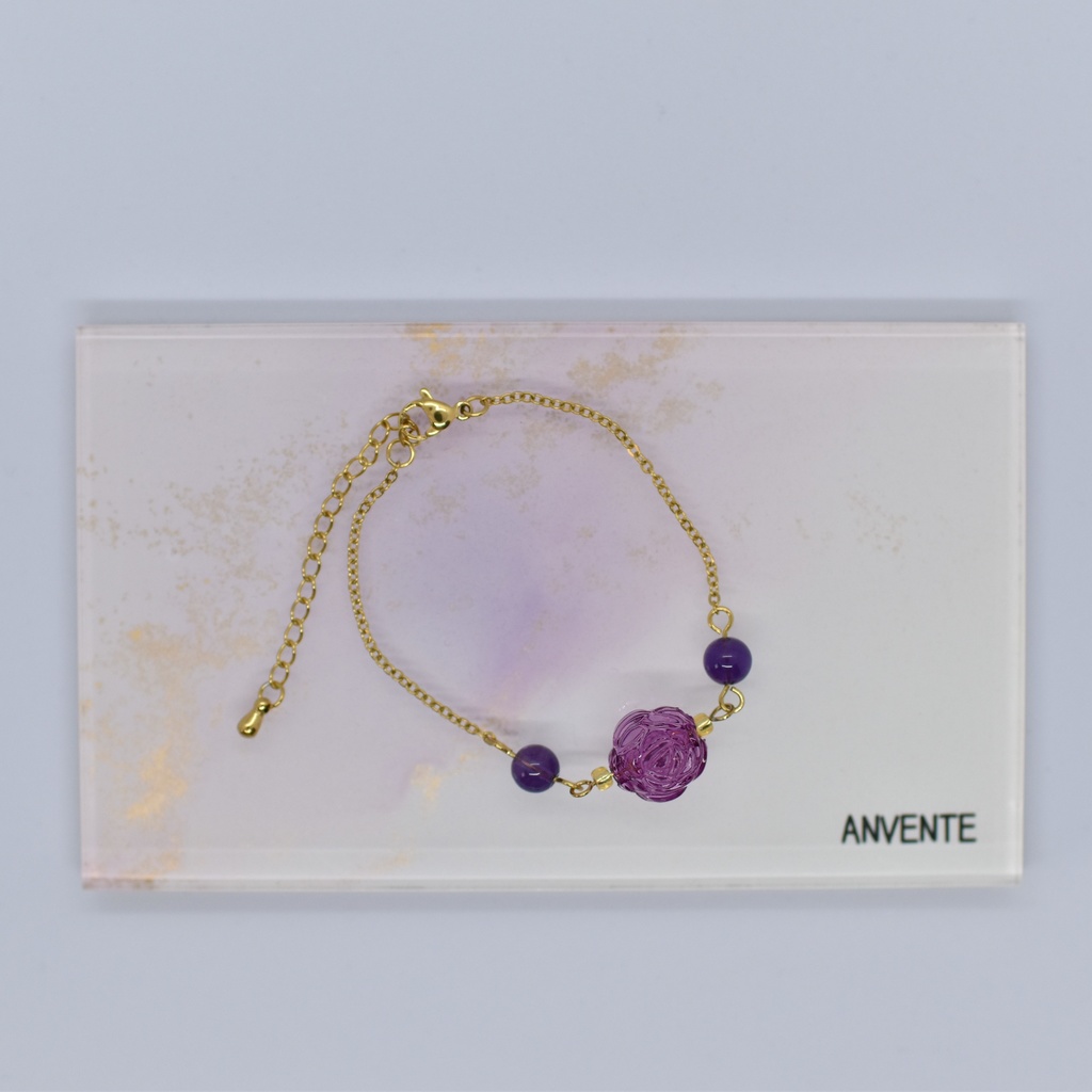 ローズの手染めビーズ ブレスレット