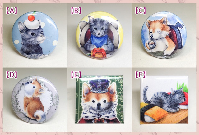 わんにゃんイラスト 缶バッジ 38mm/正方形