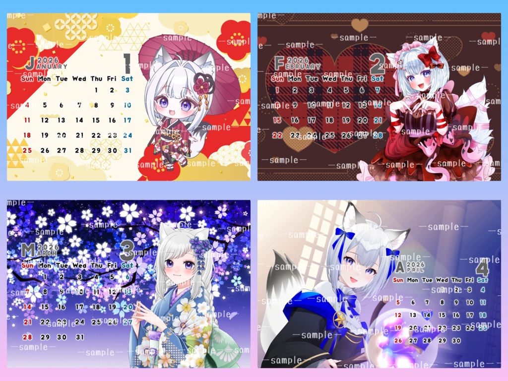 白狼るる2026かれんだー【表紙にサイン付き】＆おおかみハンカチセット