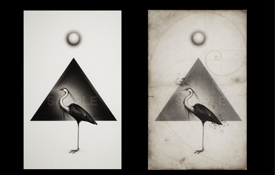 Sacred Geometry — Egret__A Symbolic Engraving Diptych