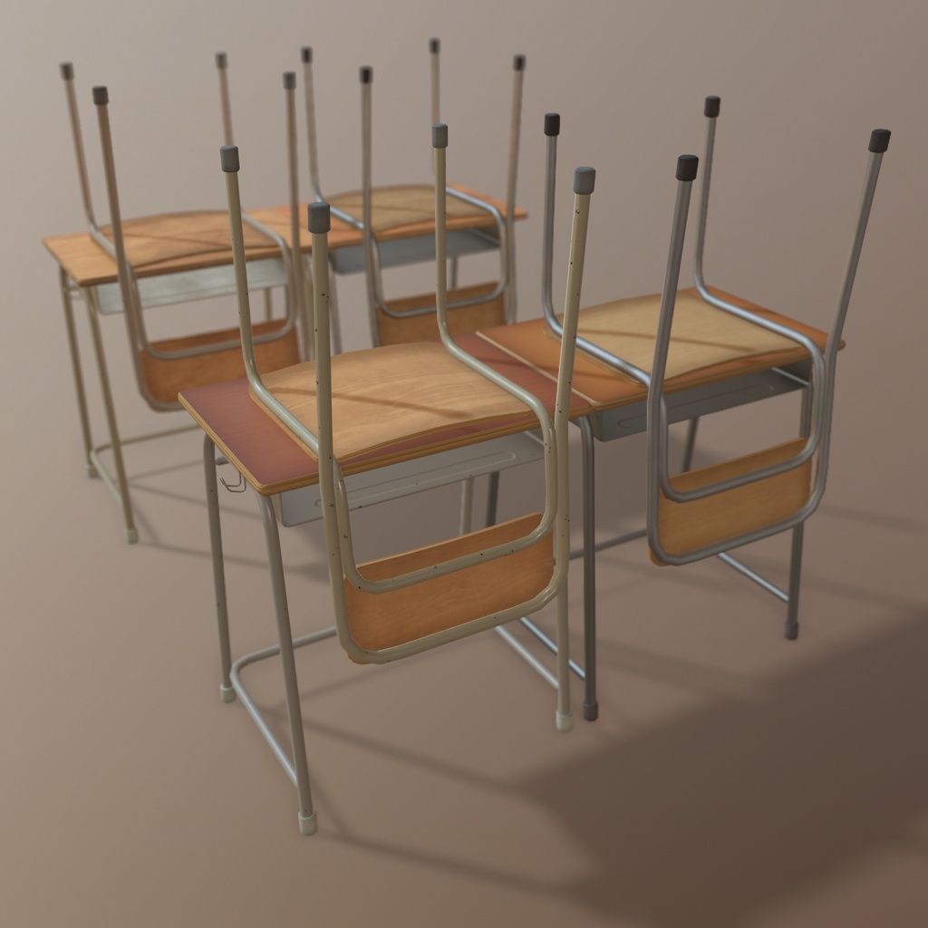 【3Dモデル】学校の机・椅子/各4種