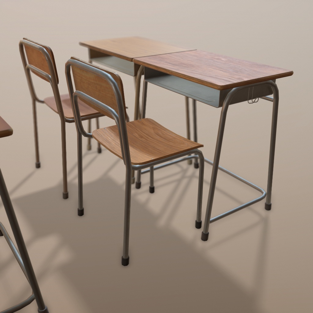 【3Dモデル】学校の机・椅子/各4種