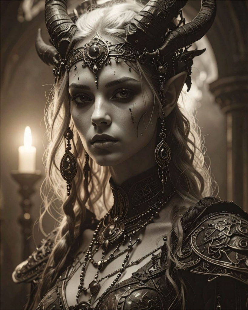 「角を戴く闇の女王」 /【Printable Art】Horned Queen of Shadows