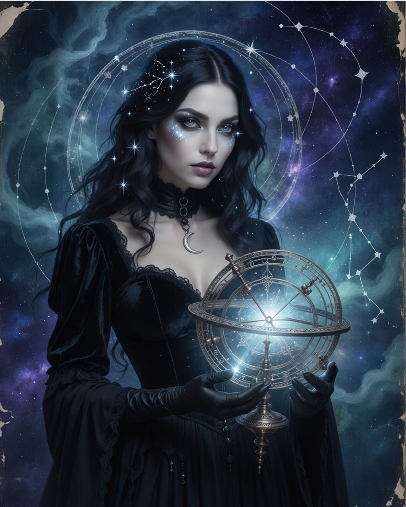 「コズミック・アストロロジャー：星を紡ぐ魔女」/【Printable Art】Cosmic Astrologer: The Witch Who Weaves the Stars