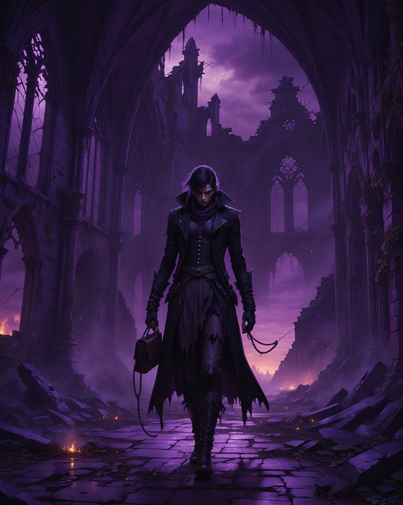 「紫の廃聖堂の放浪者」/【Printable Art】Wanderer of the Purple Ruined Cathedral