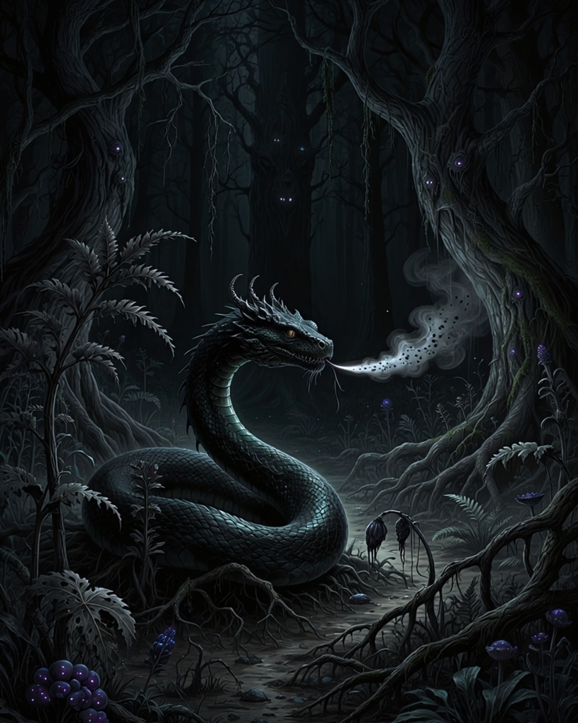 「バジリスクの吐息:禁忌の木立ち」/【Printable Art】Basilisk's Breath: The Forbidden Grove
