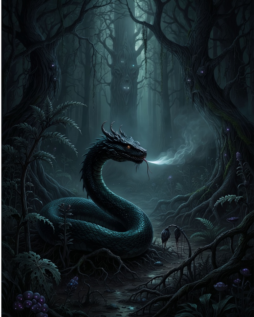 「バジリスクの吐息:禁忌の木立ち」/【Printable Art】Basilisk's Breath: The Forbidden Grove