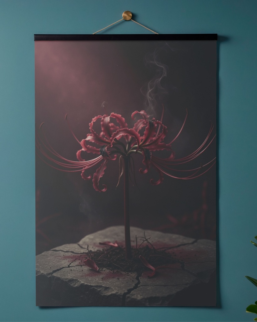 「燻る彼岸花:深紅の灰より咲くもの」/【Printable Art】Smoldering Spider Lilies: What Blooms from Crimson Ash