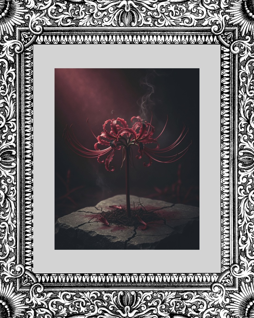「燻る彼岸花:深紅の灰より咲くもの」/【Printable Art】Smoldering Spider Lilies: What Blooms from Crimson Ash