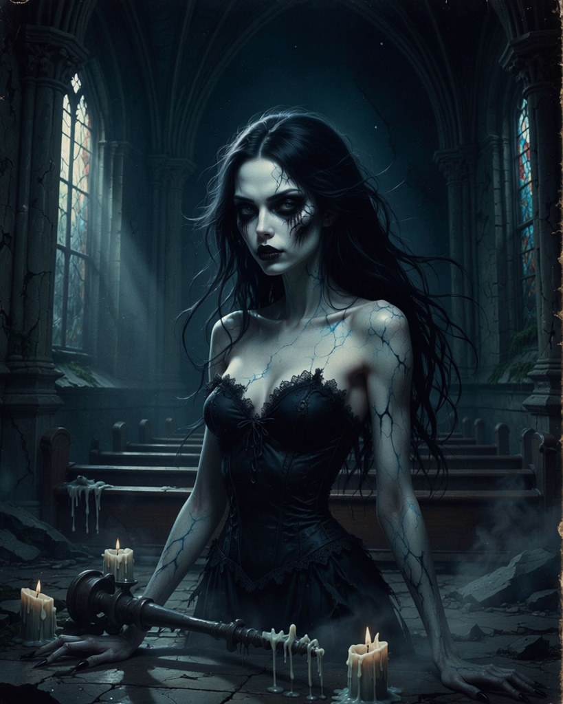 「蝕みの聖堂:這い寄る黒き乙女」/【Printable Art】Cathedral of Blight: The Creeping Black Maiden