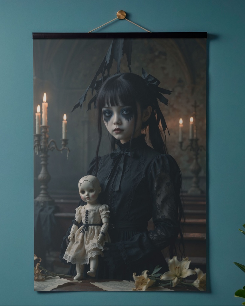 「黒涙の少女:ひび割れた人形の囁き」/【Printable Art】The Girl of Black Tears: Whispers of a Cracked Doll