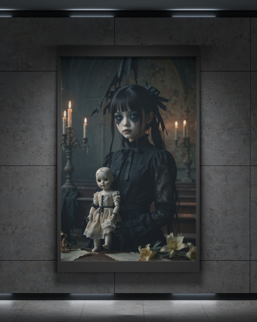 「黒涙の少女:ひび割れた人形の囁き」/【Printable Art】The Girl of Black Tears: Whispers of a Cracked Doll