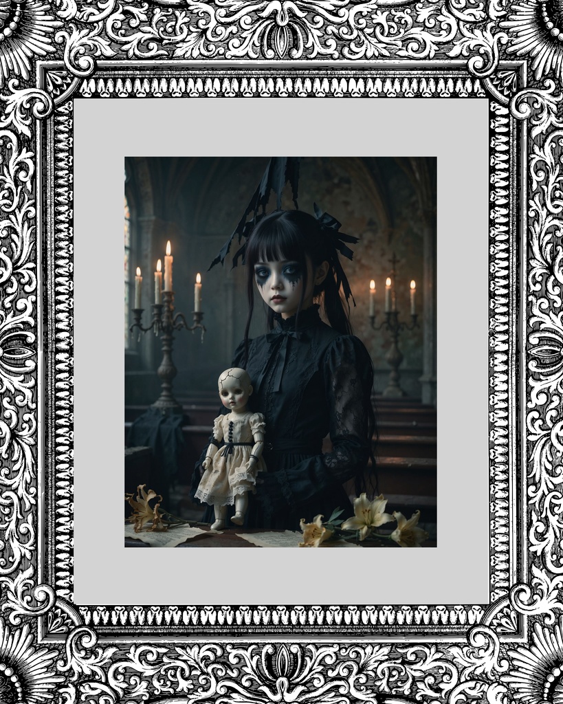 「黒涙の少女:ひび割れた人形の囁き」/【Printable Art】The Girl of Black Tears: Whispers of a Cracked Doll