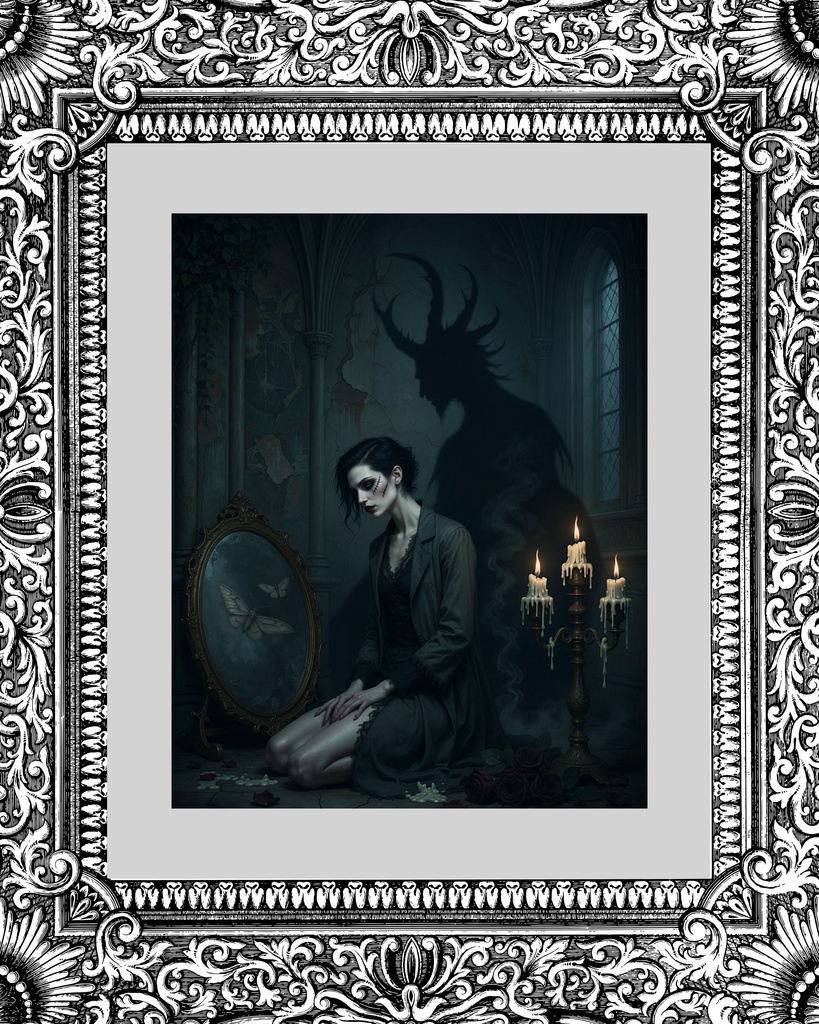「影身の悪魔:狂気と契る鏡」/【Printable Art】Shadow-Self Demon: The Mirror That Pacts with Madness