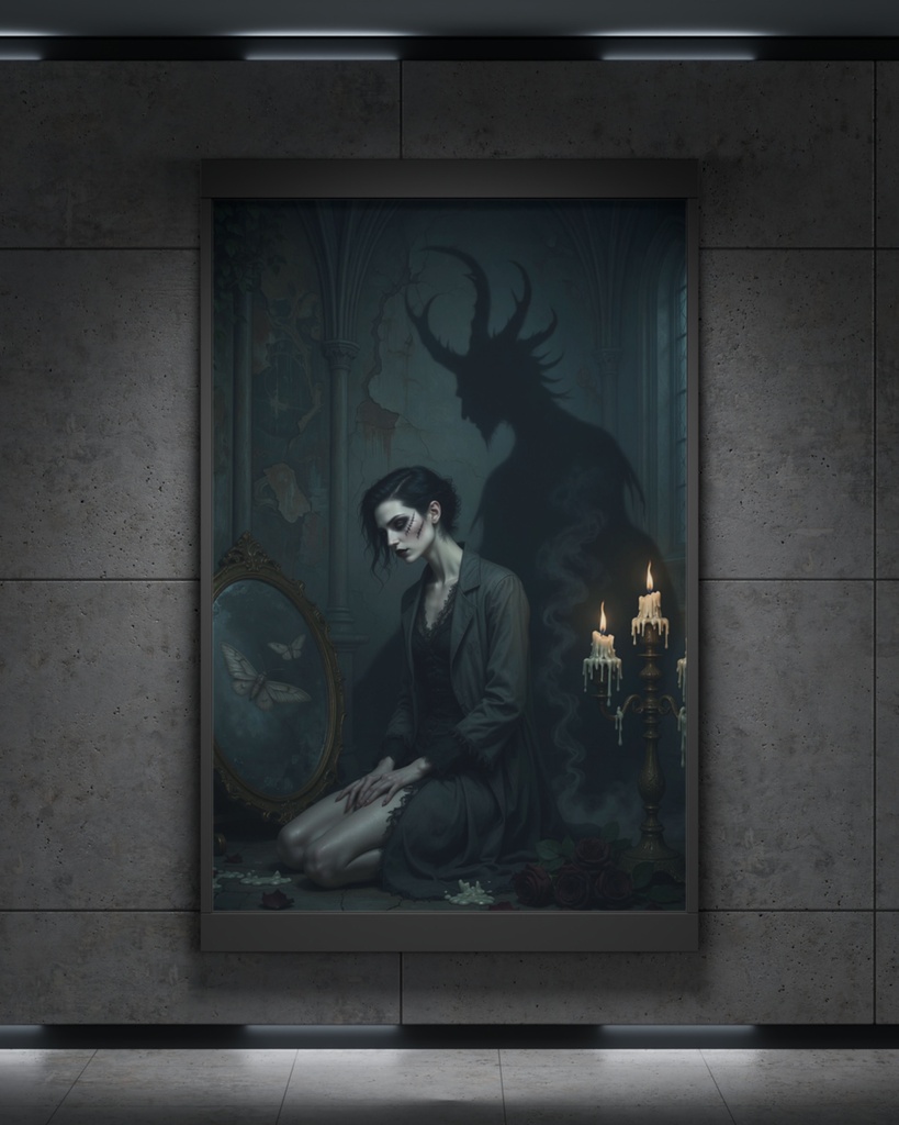 「影身の悪魔:狂気と契る鏡」/【Printable Art】Shadow-Self Demon: The Mirror That Pacts with Madness