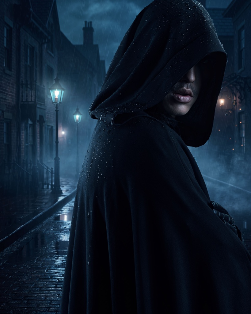 「雨夜の追跡者:ガス灯に消える影」/【Printable Art】Pursuer in the Rainy Night: A Shadow Vanishing into the Gaslight