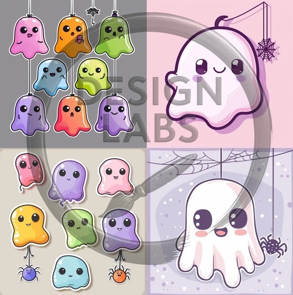 日本語: ハロウィンかわいいチビおばけステッカーセット(12枚・1024x1024px) - English: Halloween Cute Chibi Ghost Sticker Set (12 pcs · 1024x1024px)