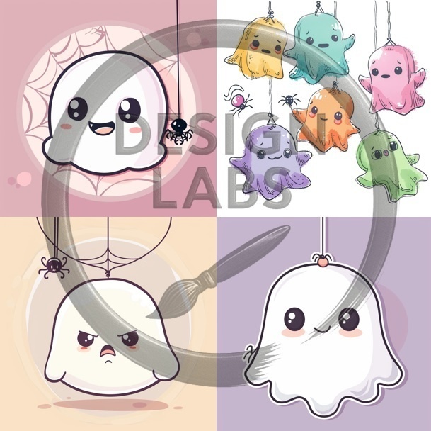 日本語: ハロウィンかわいいチビおばけステッカーセット(12枚・1024x1024px) - English: Halloween Cute Chibi Ghost Sticker Set (12 pcs · 1024x1024px)