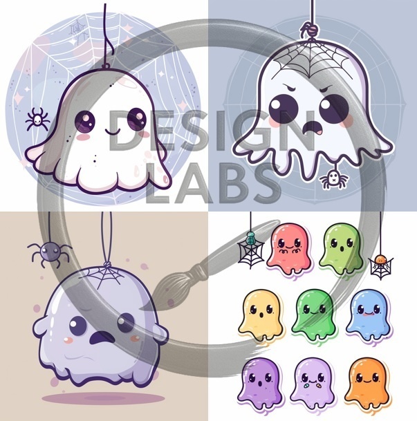 日本語: ハロウィンかわいいチビおばけステッカーセット（12枚・1024x1024px） - English: Halloween Cute Chibi Ghost Sticker Set (12 pcs · 1024x1024px)