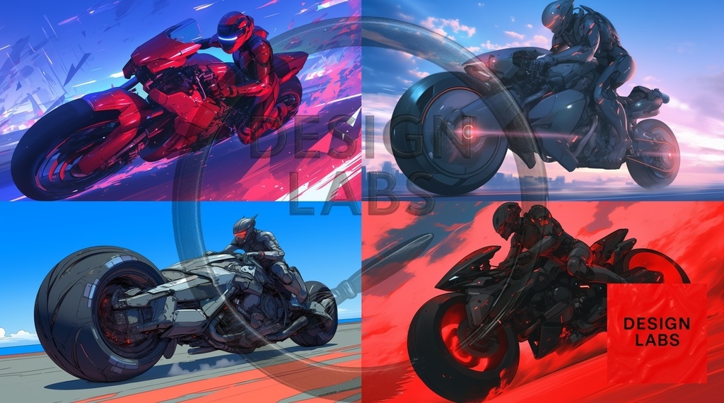 English: Futuristic Anime Bikes - Wallpaper Pack (5 Illustrations)  日本語: 未来的アニメバイク - 壁紙パック（5枚セット）
