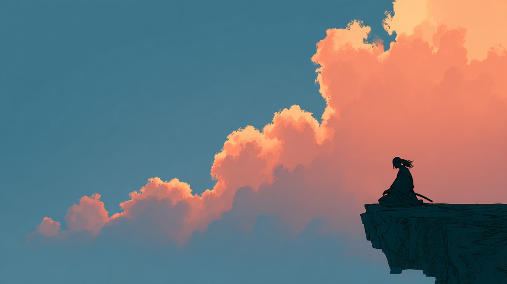 Windwatch Cliff — Minimal Comic-Style Sky Silhouette Art Pack (9 Images, 4K) 「風を見守る崖」ミニマル漫画風・空と雲のシルエットアート(9枚・4K)