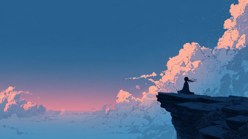 Windwatch Cliff — Minimal Comic-Style Sky Silhouette Art Pack (9 Images, 4K) 「風を見守る崖」ミニマル漫画風・空と雲のシルエットアート(9枚・4K)