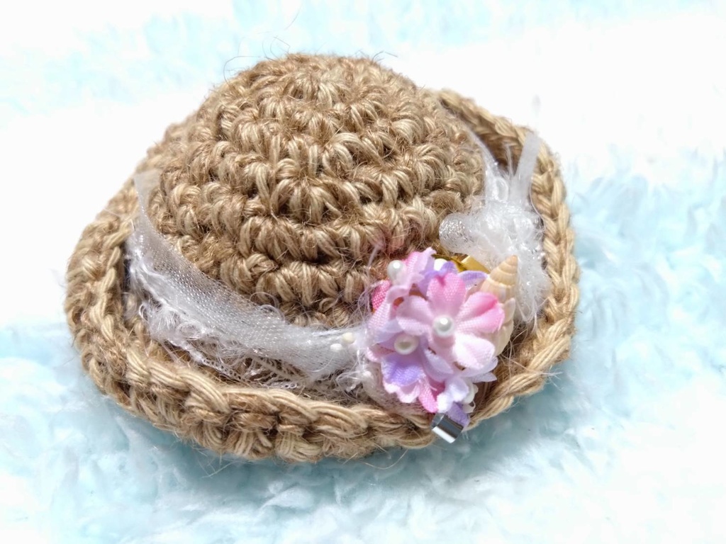 麦わら風帽子（花貝飾り）⑤