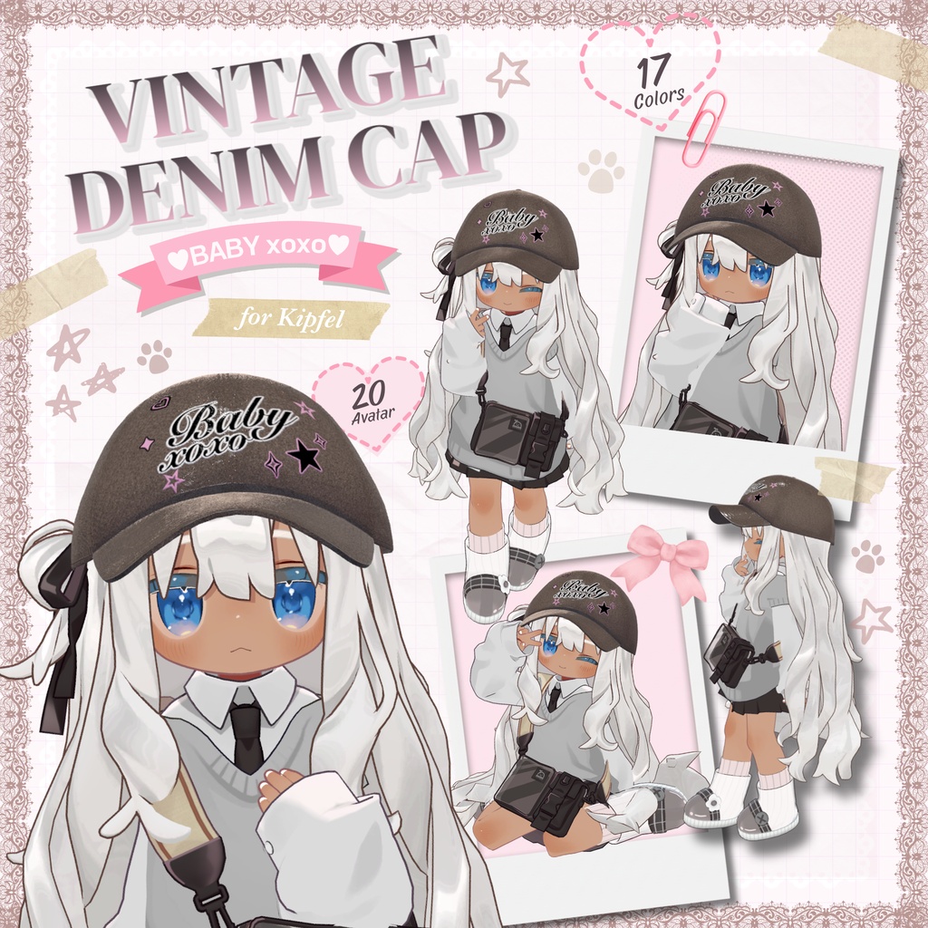 【20アバター対応】BABYxoxo Vintage Denim Cap|17 Colors【VRChat向け】