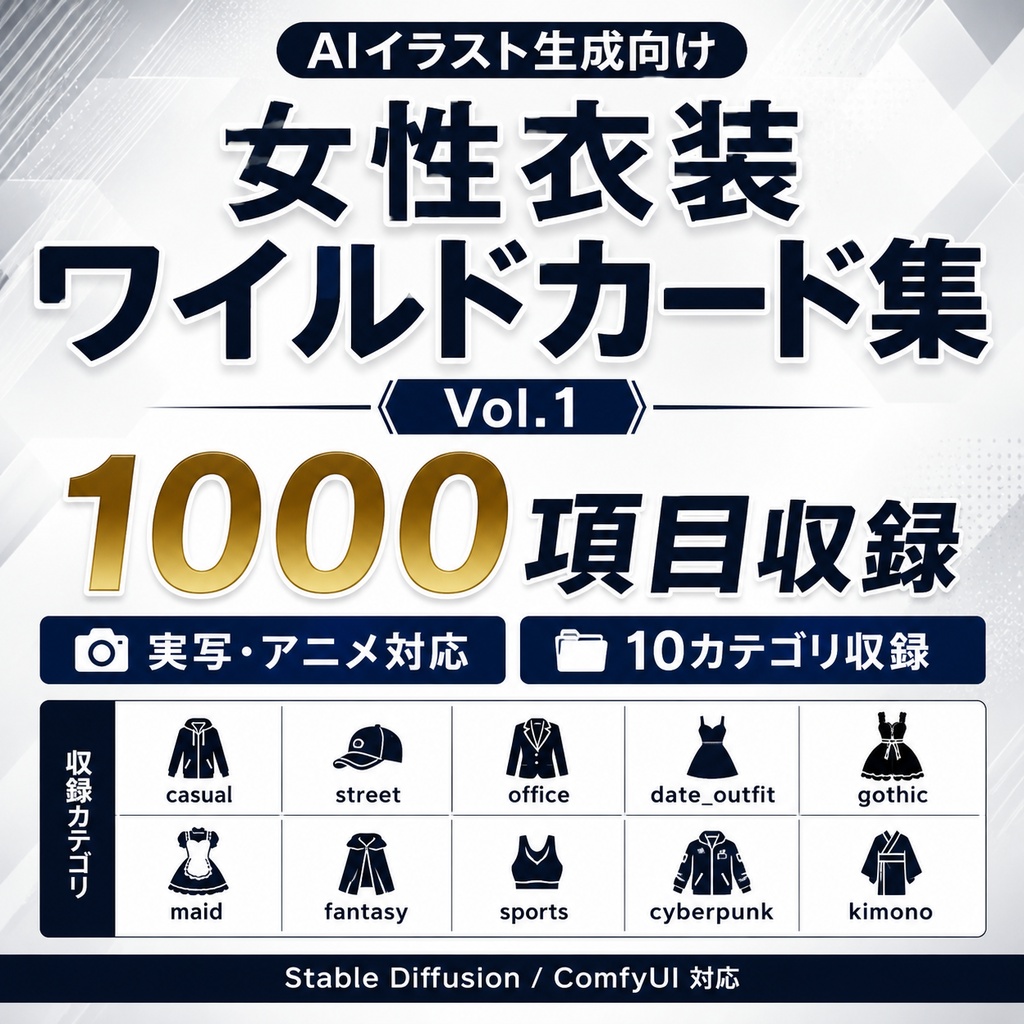 AIイラスト生成向け 女性衣装ワイルドカード集 Vol.1