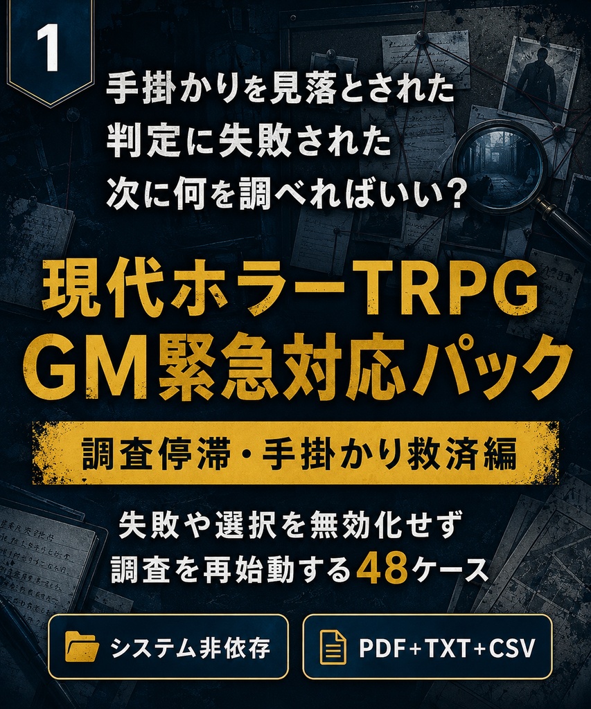 現代TRPG GM緊急対応パック｜調査停滞・手掛かり救済編 無料体験版有