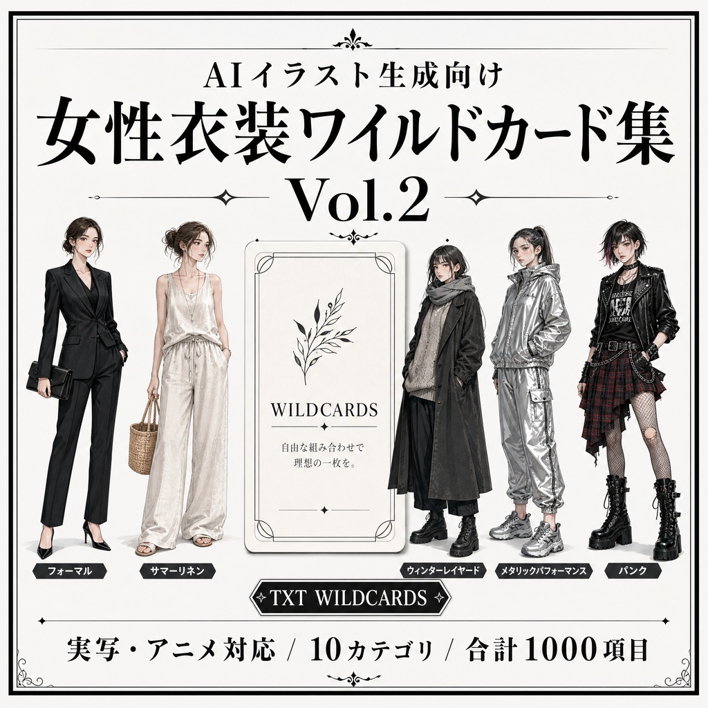 AIイラスト生成向け 女性衣装ワイルドカード集 Vol.2