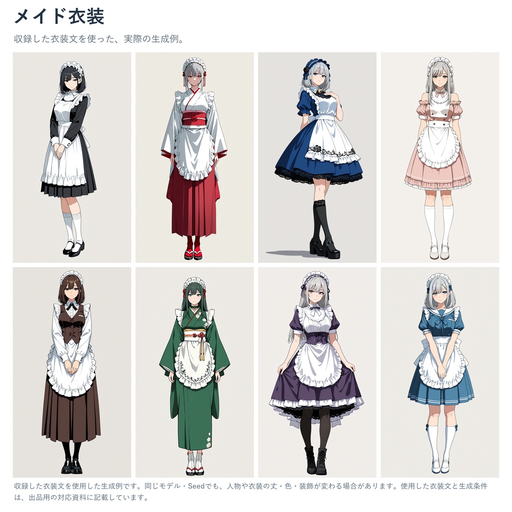 AIプロンプトメイド衣装ワイルドカード|型・色・装飾差分 カテゴリ選択して自動で呼び出すHTML付き