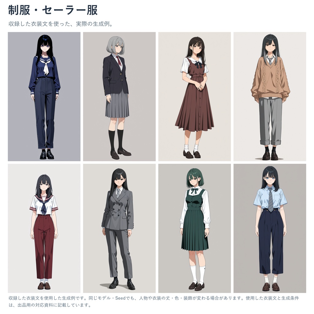 制服・セーラー服ワイルドカード|型・色・装飾差分 カテゴリ選択して自動で呼び出すHTML付き