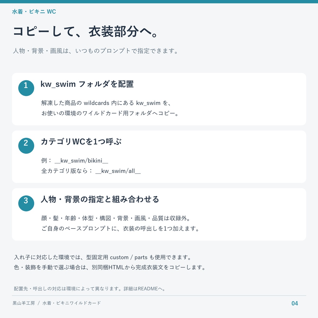 水着・ビキニワイルドカード|型・色・装飾差分 カテゴリ選択して自動で呼び出すHTML付き