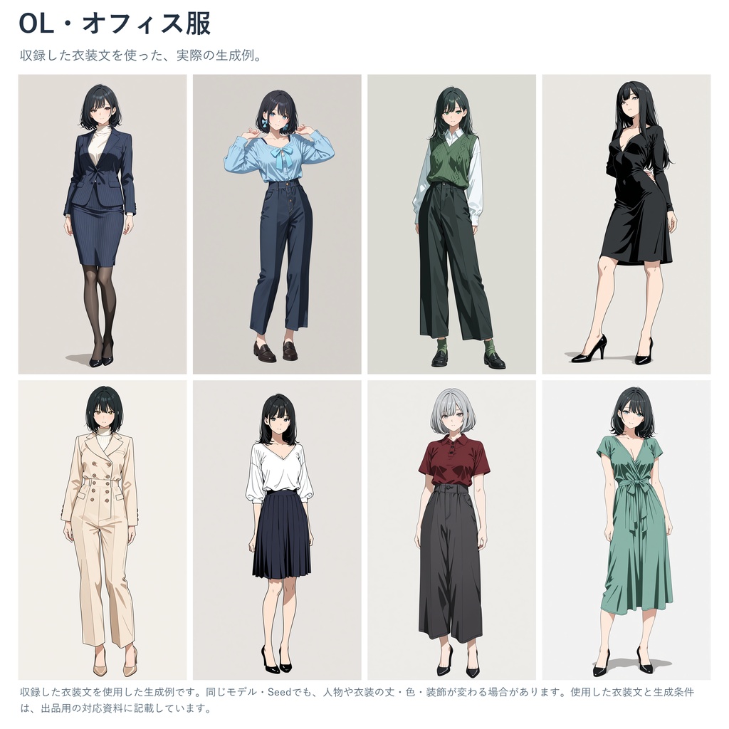 OL・オフィス服ワイルドカード|型・色・装飾差分 カテゴリ選択して自動で呼び出すHTML付き