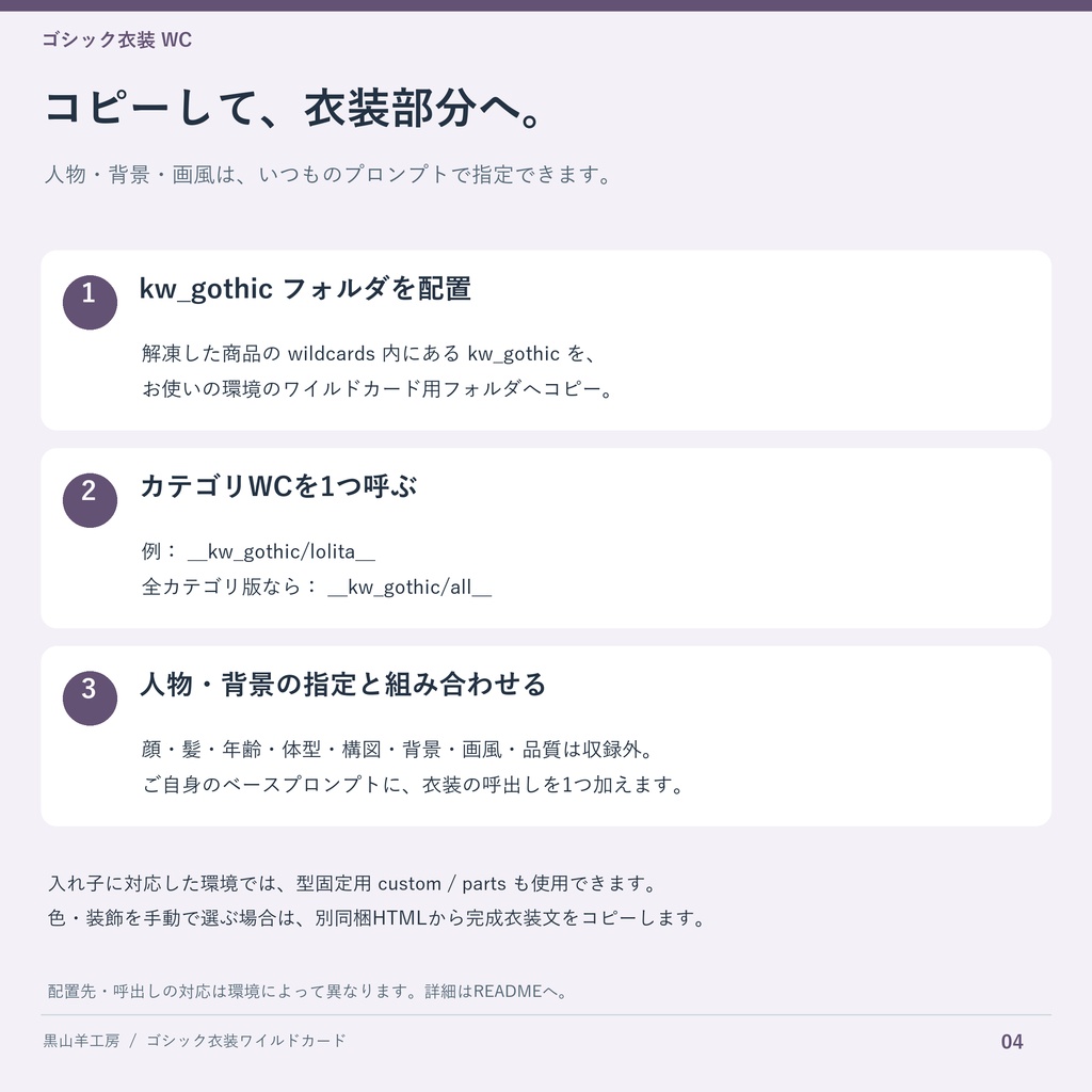 ゴシック衣装ワイルドカード|型・色・装飾差分 カテゴリ選択して自動で呼び出すHTML付き