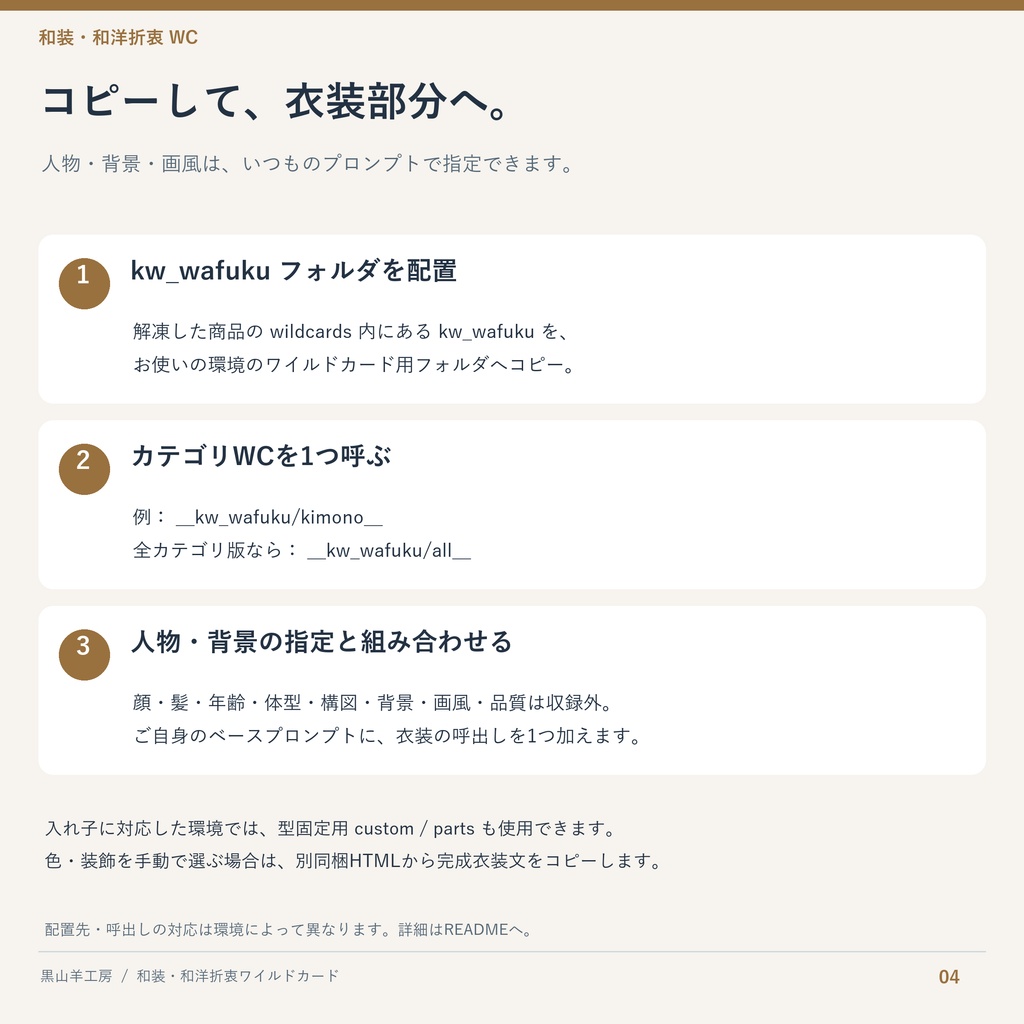 和装・和洋折衷ワイルドカード|型・色・装飾差分 カテゴリ選択して自動で呼び出すHTML付き