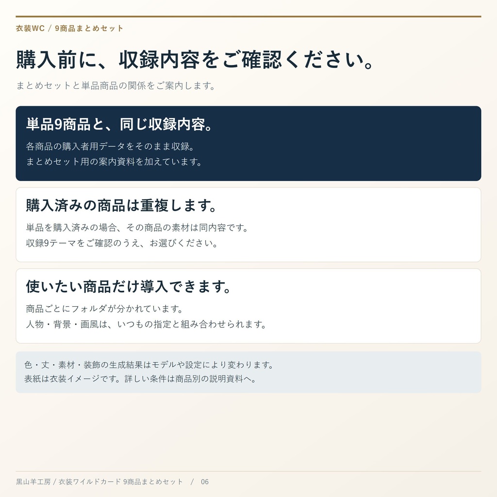 衣装ワイルドカード 9商品まとめセット|メイド・制服・水着ほか カテゴリ選択して自動で呼び出すHTML付き