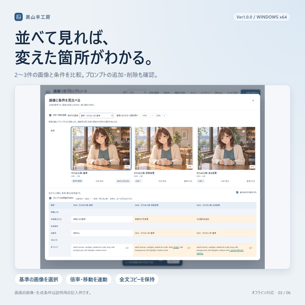 画像つきプロンプトノート|PNGからプロンプトを読み取り・保存・比較【Windows/Ver1.0.0】