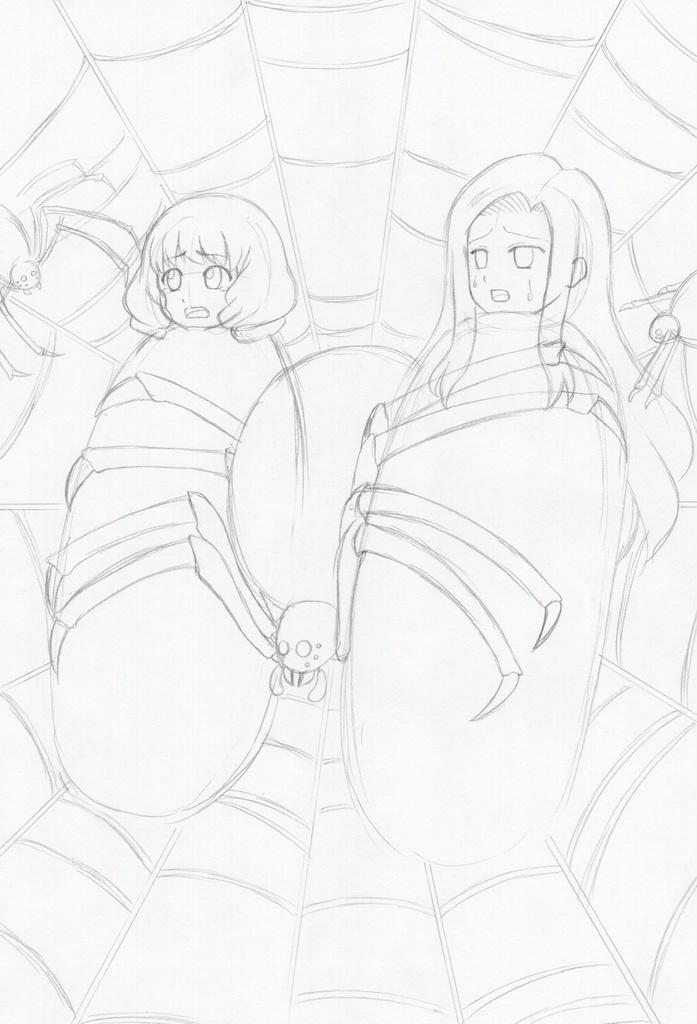 リクエスト絵　蜘蛛糸拘束された七草真由美と中条あずさ