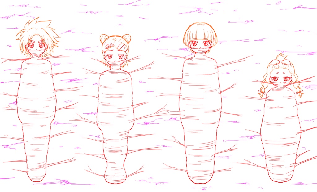 リクエストイラスト マミフィケーション・蝋固め・拘束など