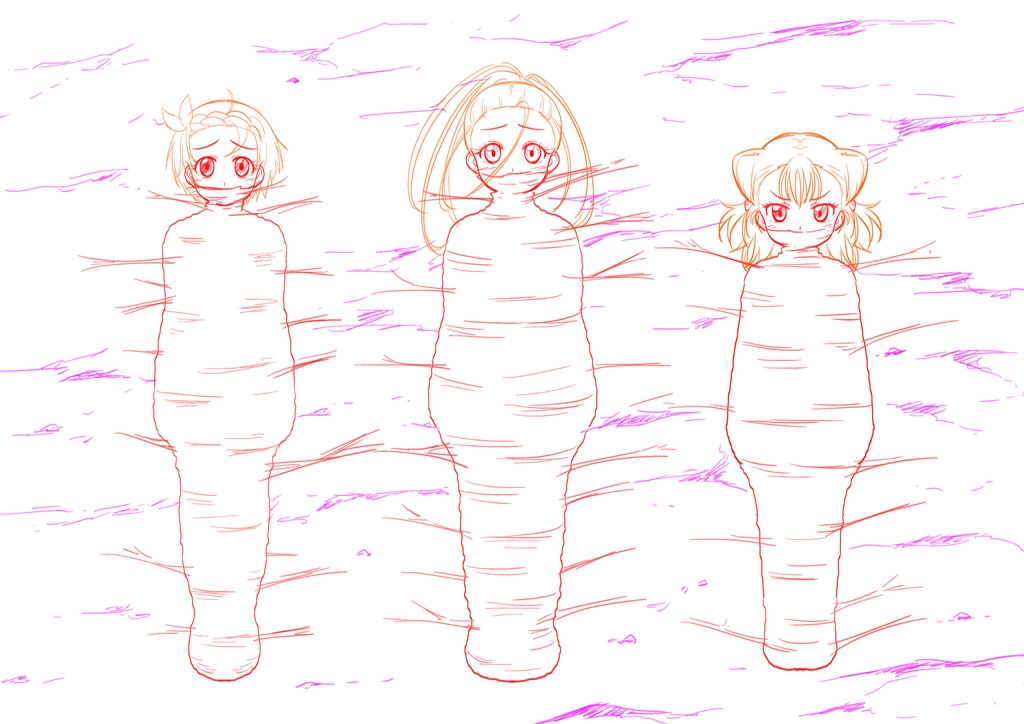 リクエストイラスト マミフィケーション・蝋固め・拘束など