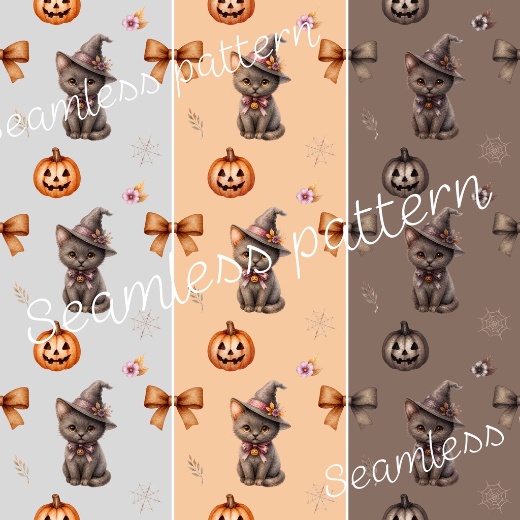 Halloween Watercolor Pattern|ハロウィン水彩パターン素材~ねこ~