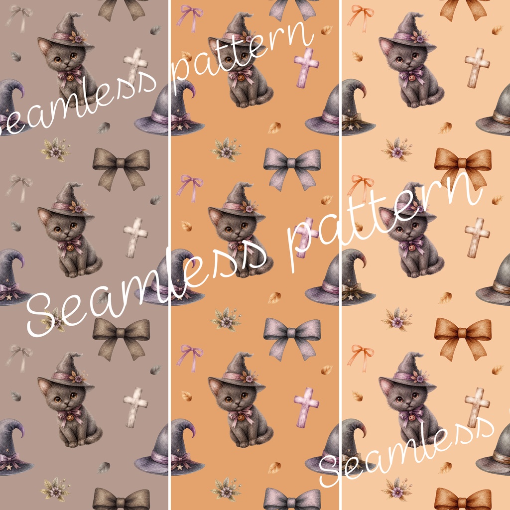Halloween Watercolor Pattern|ハロウィン水彩パターン素材~ねこ~