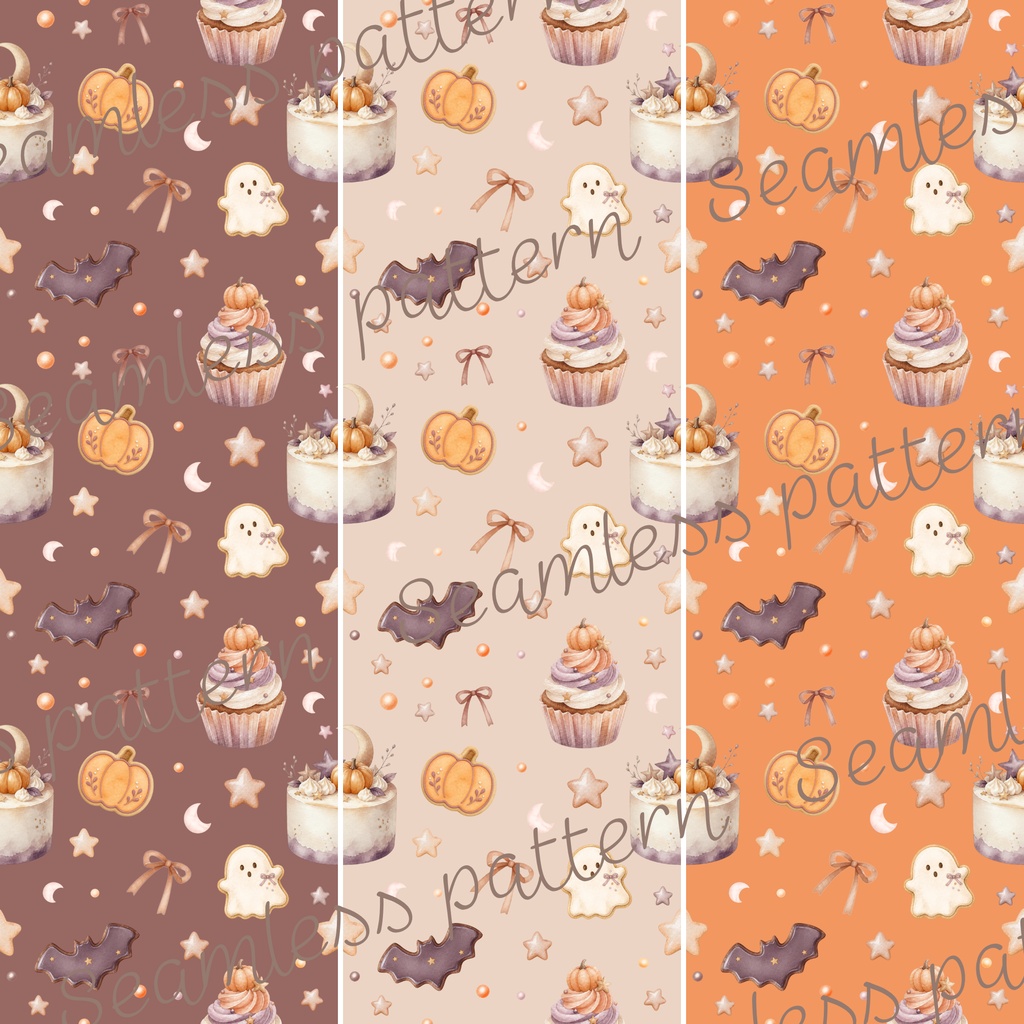 Halloween Watercolor Pattern|ハロウィン水彩パターン素材おかし