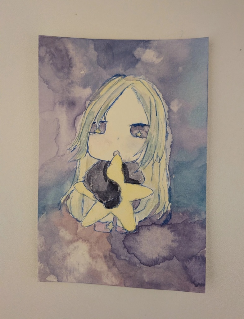 透明水彩原画 星を抱えた女の子