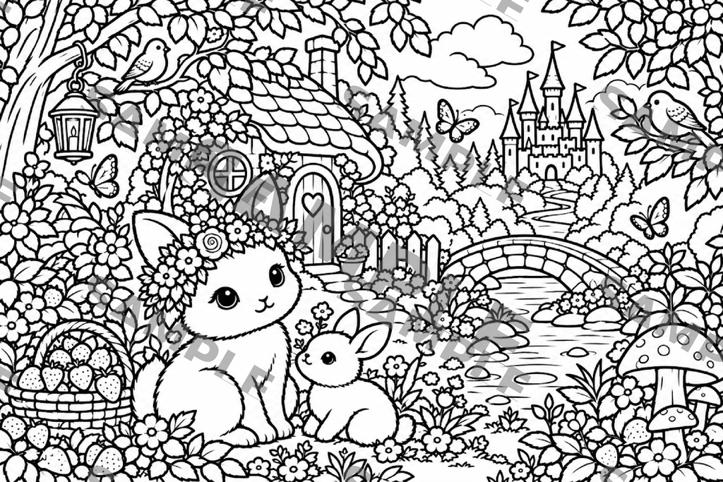 森の仲間たち 癒しのメルヘン塗り絵 (10枚セット 大人の塗り絵 A4 PDF)